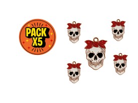 Dije Esmaltado Calavera con Moño base Dorada x 5 unidades